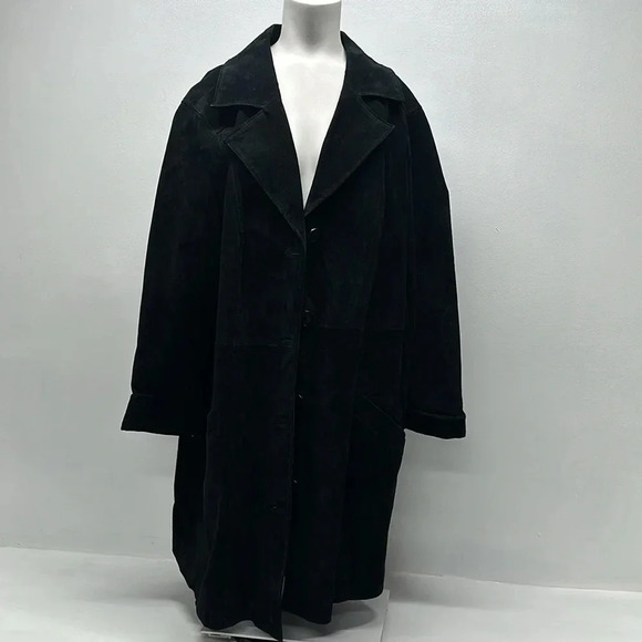 Dennis Basso Coat Heavy Pure Suede Button Down Welted Pocket Black Plus Size 3X - Picture 2 of 10
